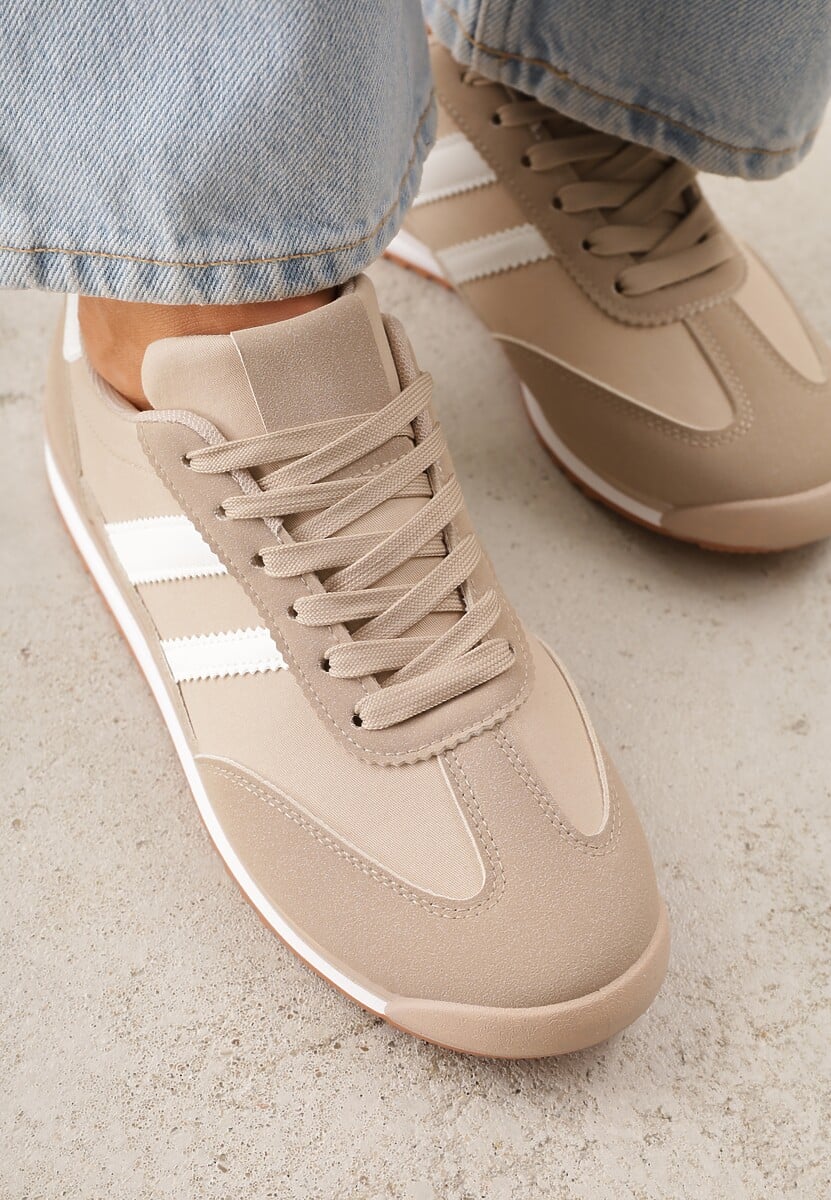 Ciemnobeżowe Sneakersy Ozdobione Dwoma Paskami Lannatea 3