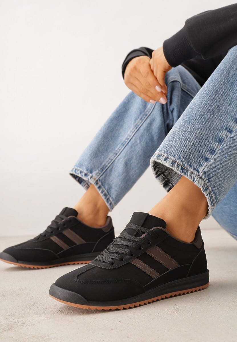 Czarno-Brązowe Sneakersy Ozdobione Dwoma Paskami Lannatea 1