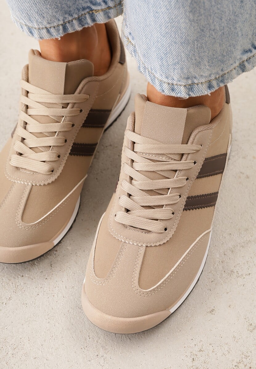 Beżowo-Brązowe Sneakersy Ozdobione Dwoma Paskami Lannatea 3