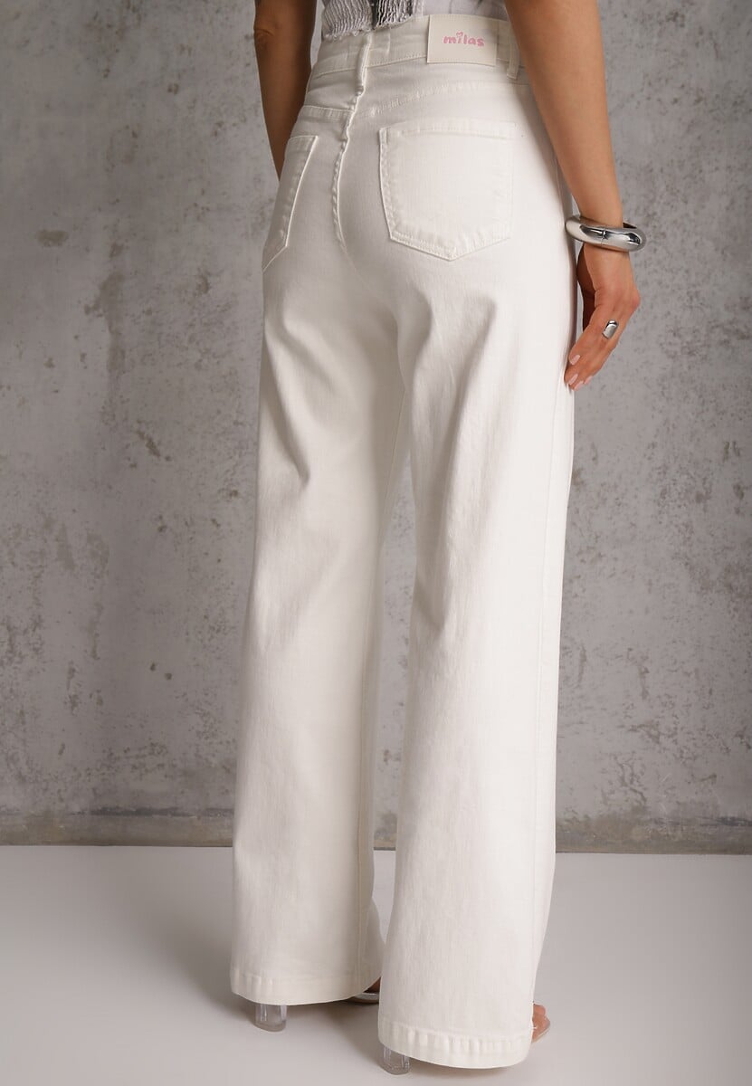 Białe Bawełniane Jeansy Wide Leg High Waist Darenatea 3