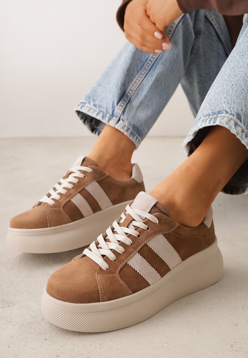 Brązowe Zamszowe Sneakersy Chunky na Platformie Teslara 1