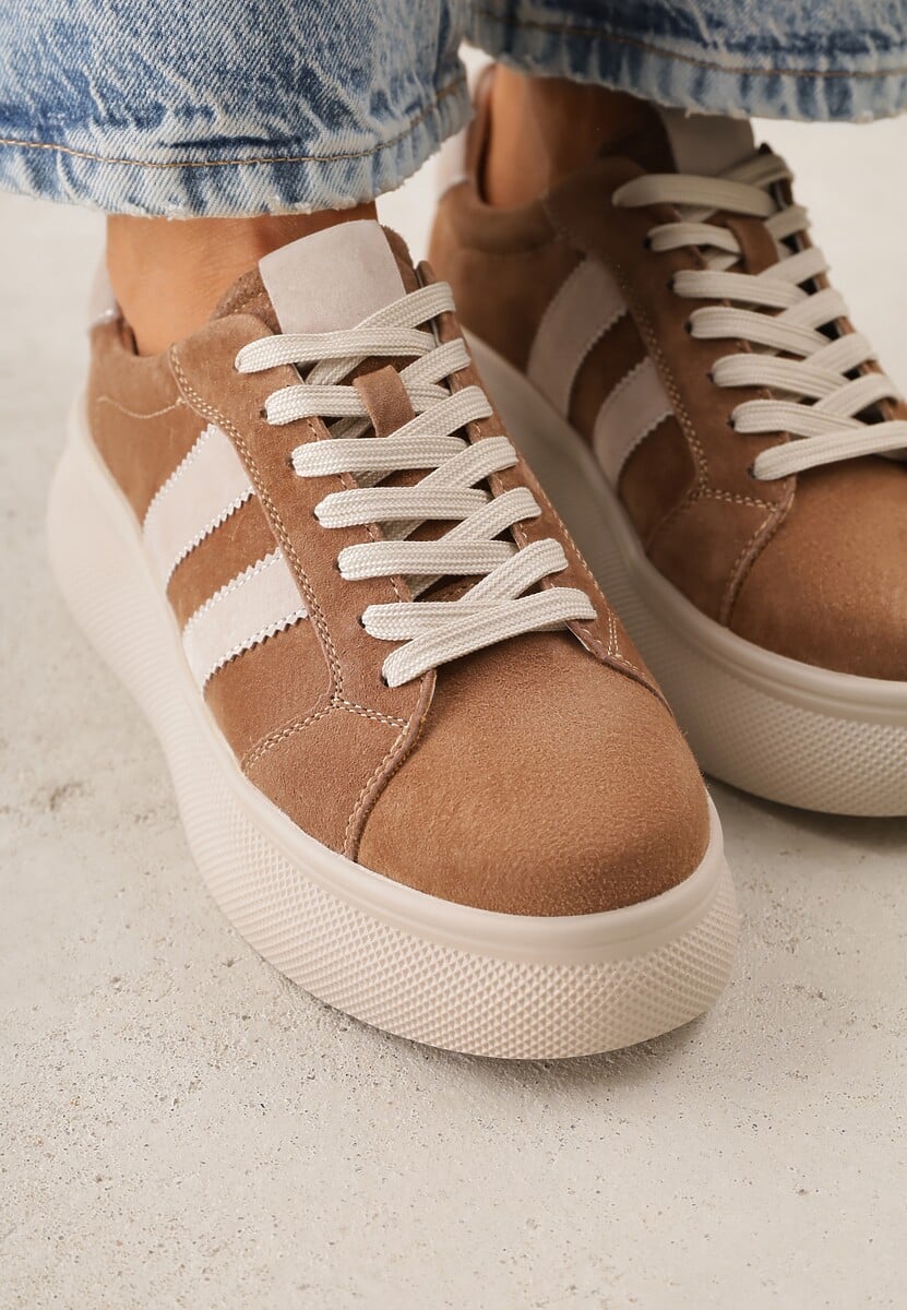 Brązowe Zamszowe Sneakersy Chunky na Platformie Teslara 3