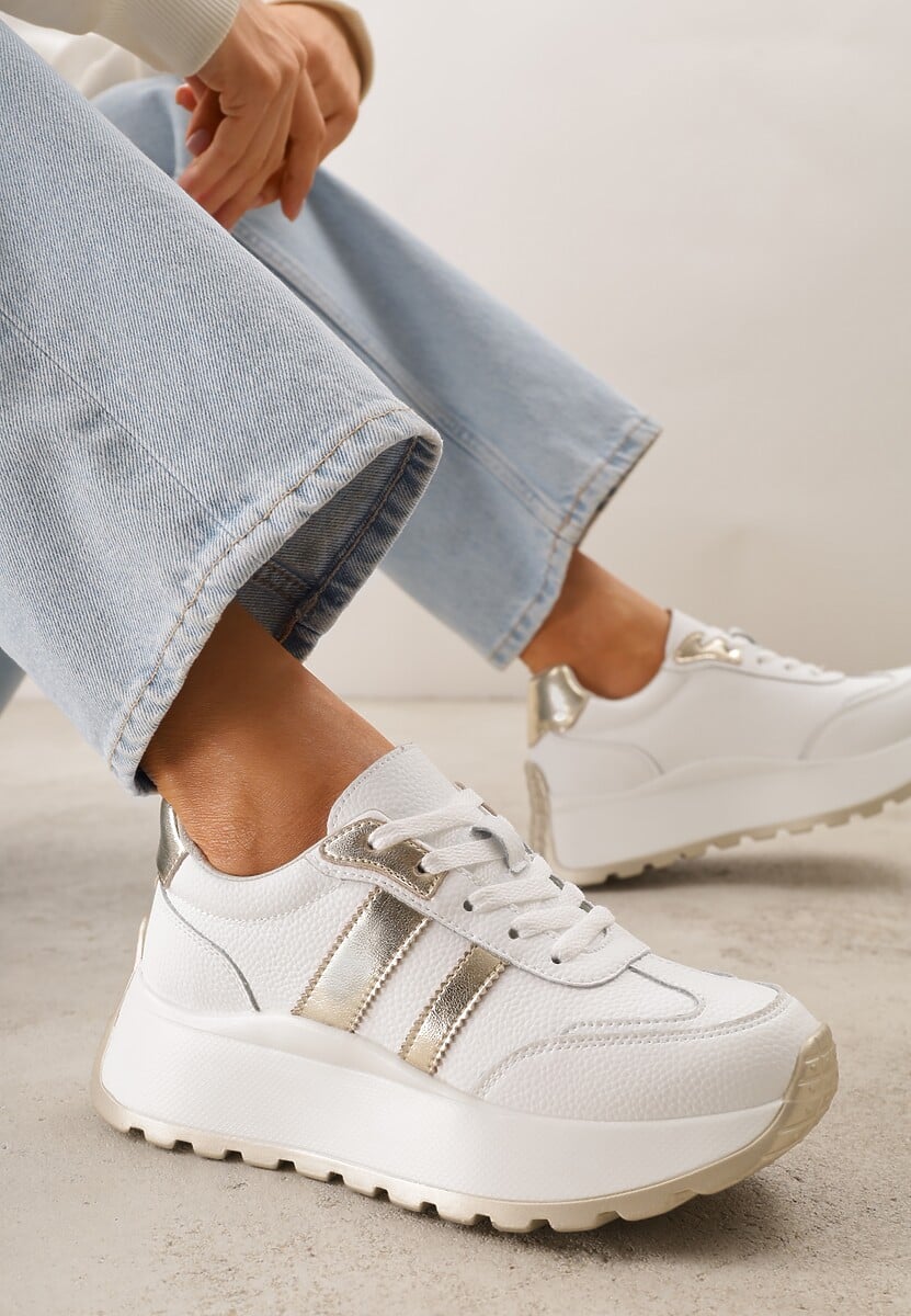 Białe Sneakersy ze Skóry Naturalnej na Platformie Cezella 1