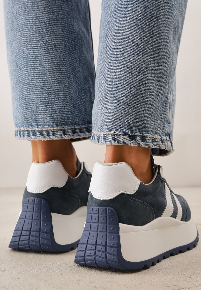 Granatowe Sneakersy ze Skóry Naturalnej na Platformie Cezella 3
