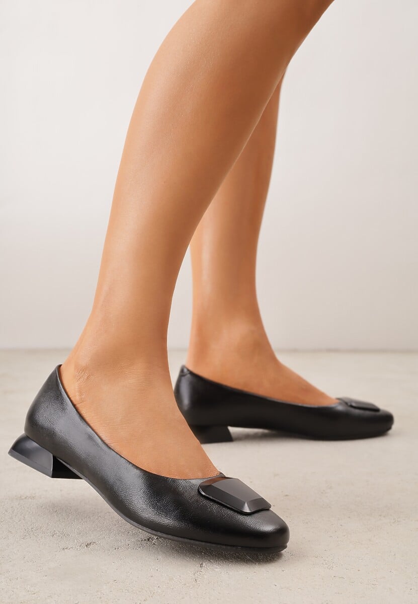 Czarne Czółenka w Stylu Retro ze Skórzaną Wkładką Faylina 2
