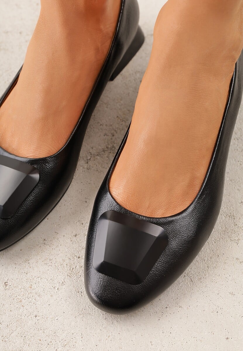 Czarne Czółenka w Stylu Retro ze Skórzaną Wkładką Faylina 3