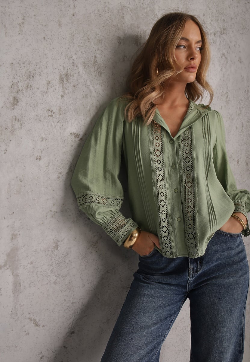 Zielona Koszula ze Stójką i Koronką Phaeninca 1