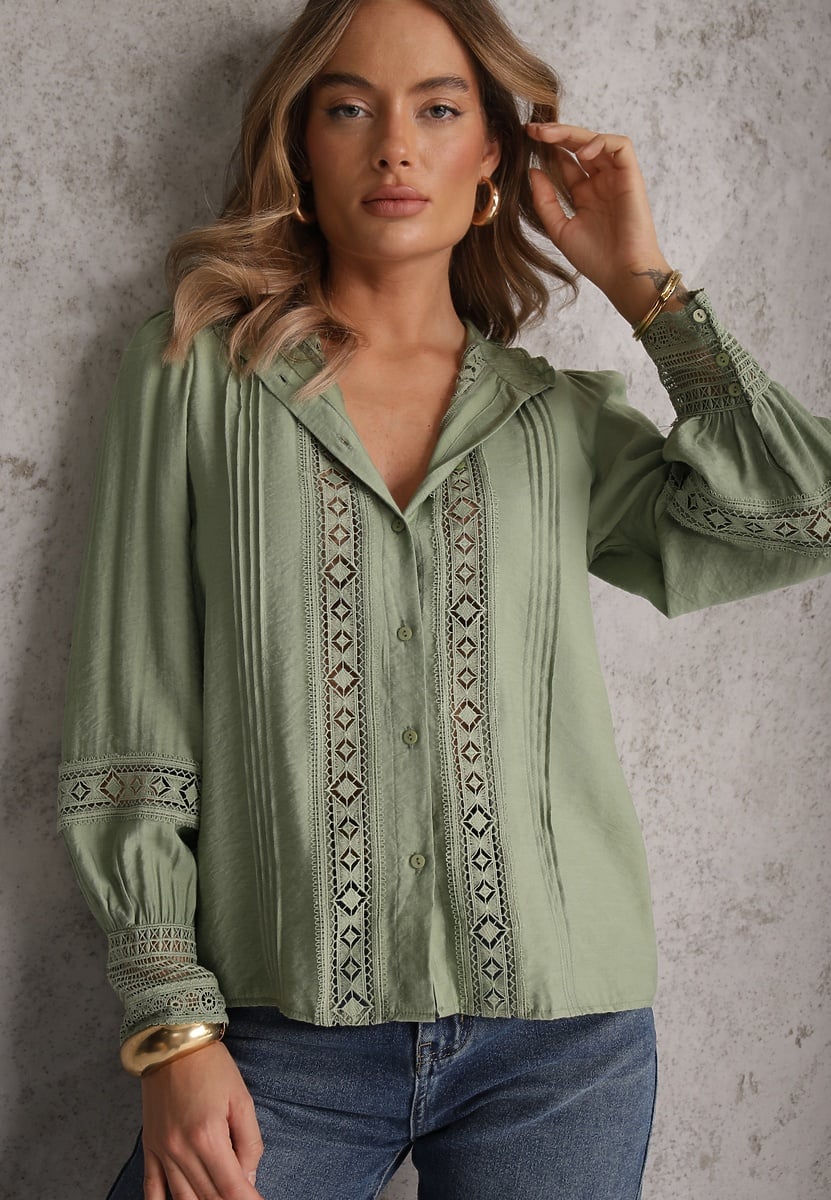 Zielona Koszula ze Stójką i Koronką Phaeninca 2