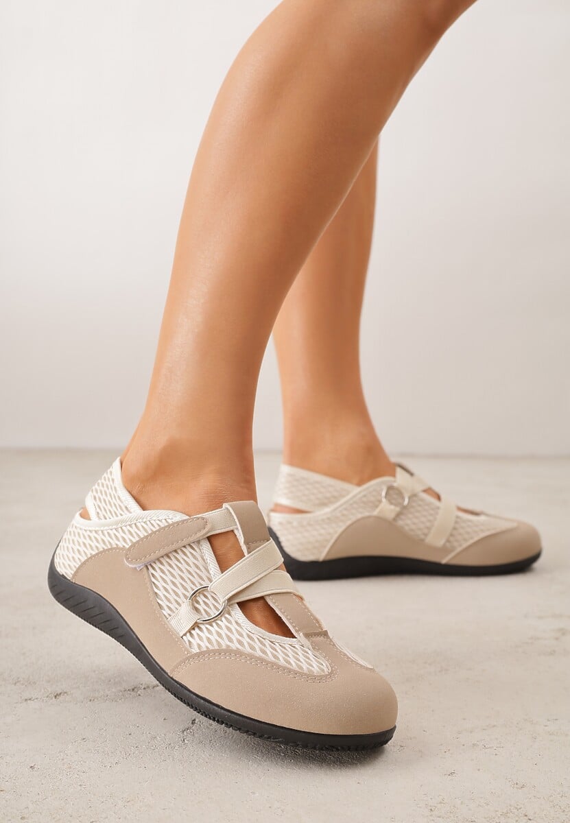 Ciemnobeżowe Tenisówki Sneakeriny z Siateczki z Zapięciem na Rzep Vianate 1