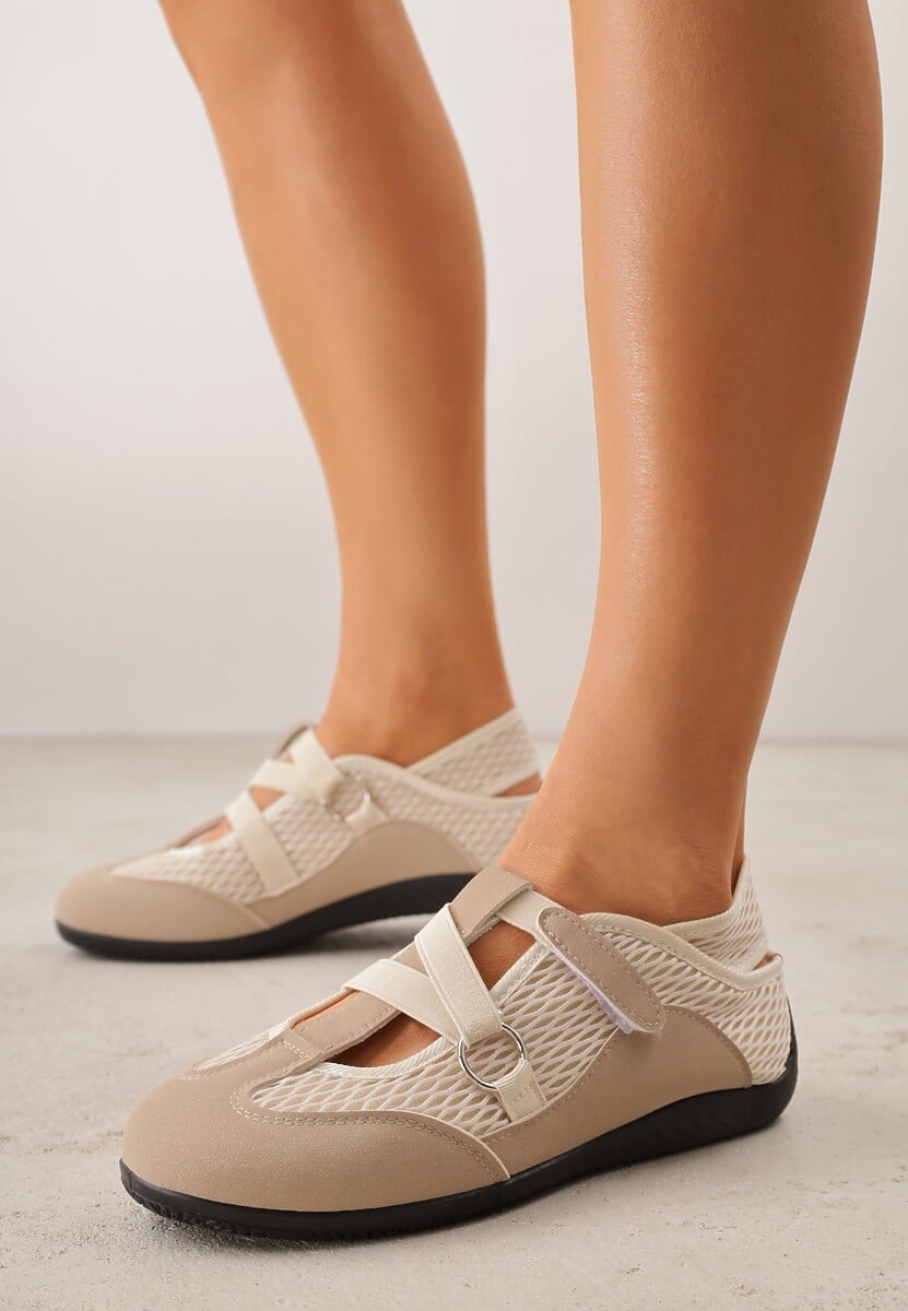 Ciemnobeżowe Tenisówki Sneakeriny z Siateczki z Zapięciem na Rzep Vianate 2