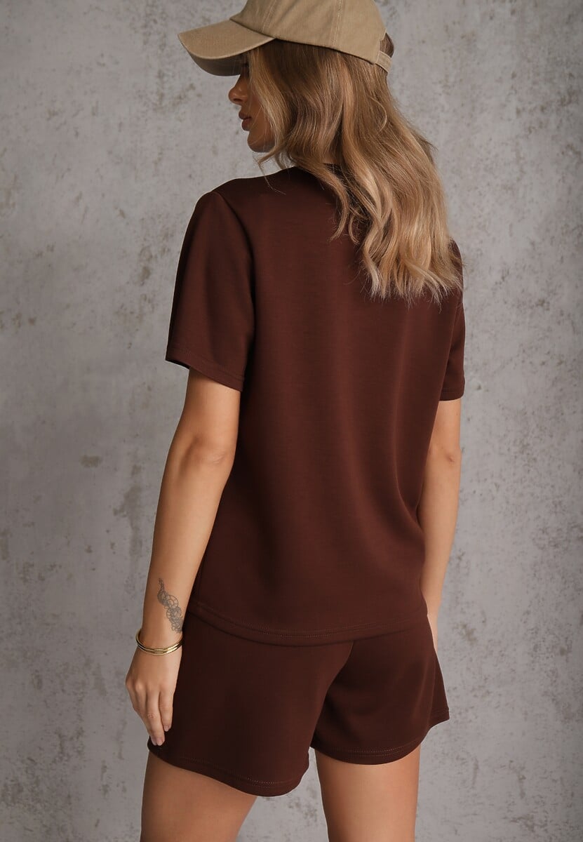 Brązowy Bawełniano-Wiskozowy Komplet Sportowy T-shirt i Szorty Areinna 3