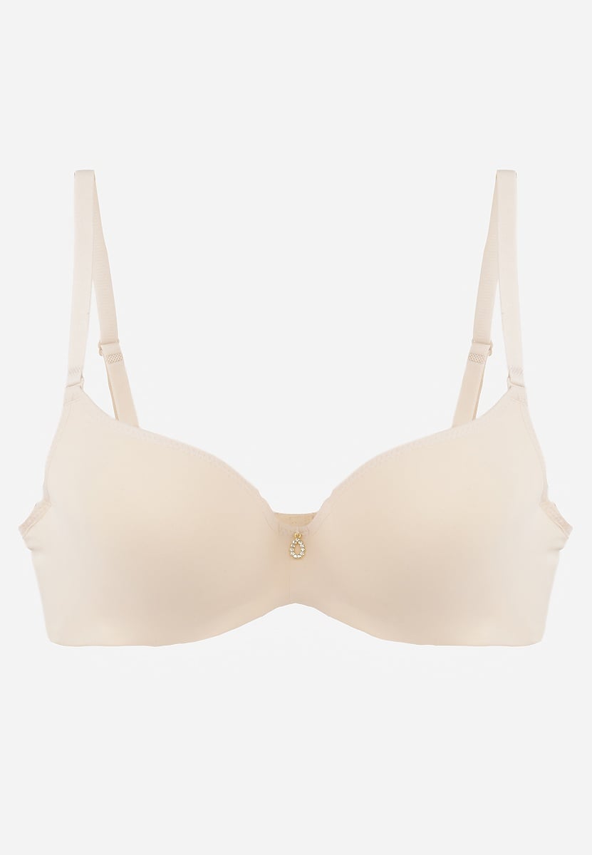 Beżowy Biustonosz Push Up o Gładkim Wykończeniu z Cyrkoniową Aplikacją Claronei 1