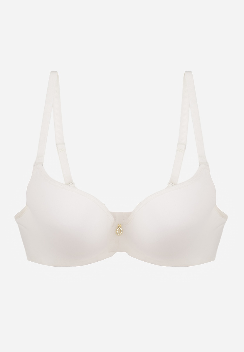 Jasnobeżowy Biustonosz Push Up o Gładkim Wykończeniu z Cyrkoniową Aplikacją Claronei 1