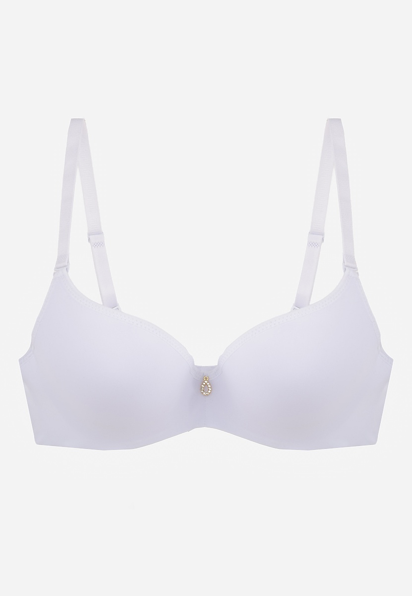 Biały Biustonosz Push Up o Gładkim Wykończeniu z Cyrkoniową Aplikacją Claronei 1