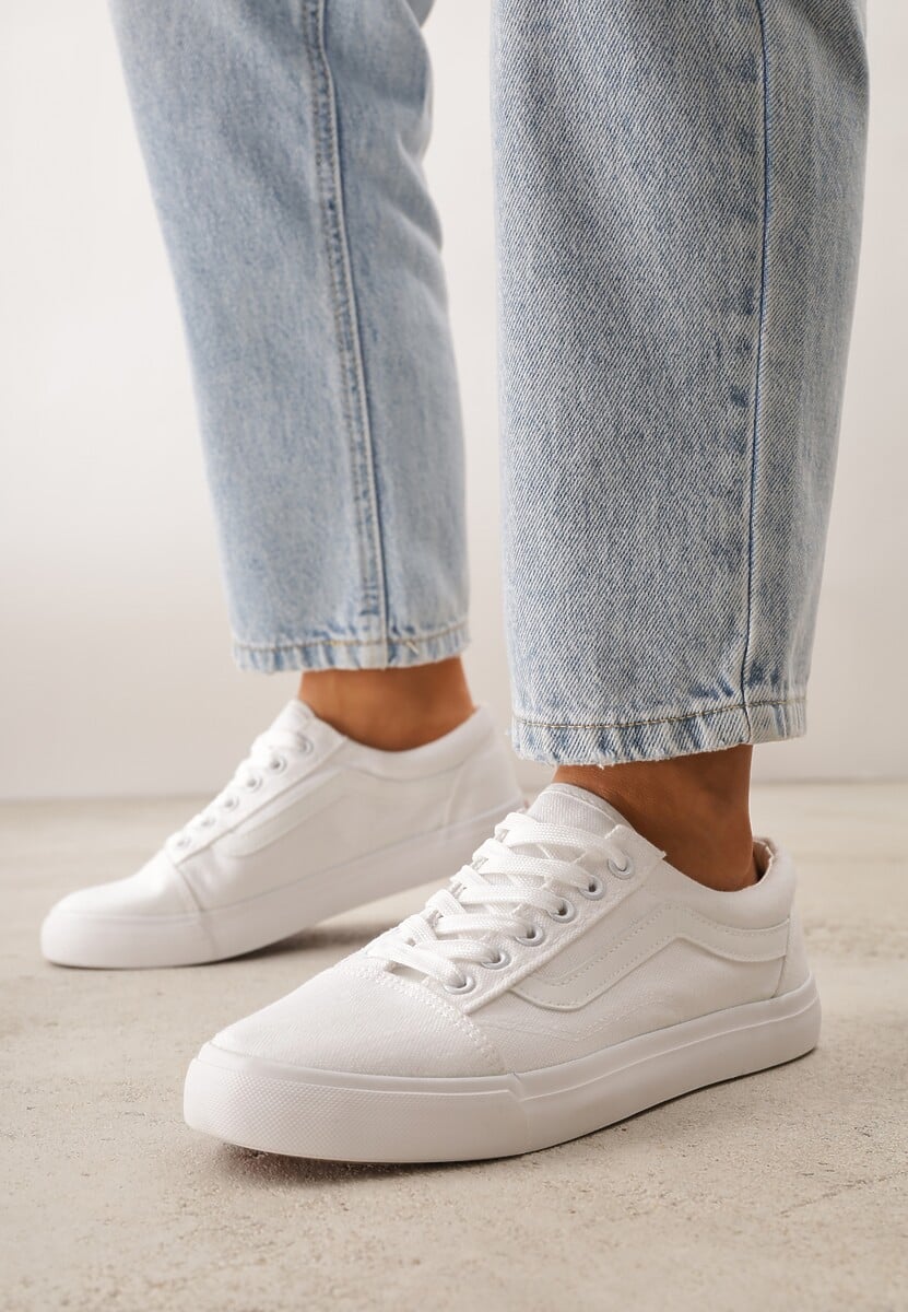 Wiązane Białe Tenisówki Trampki z Niską Cholewką Ozdobione Geometrycznym Wzorem Wioressa 2