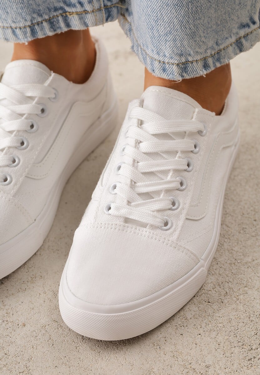 Wiązane Białe Tenisówki Trampki z Niską Cholewką Ozdobione Geometrycznym Wzorem Wioressa 3