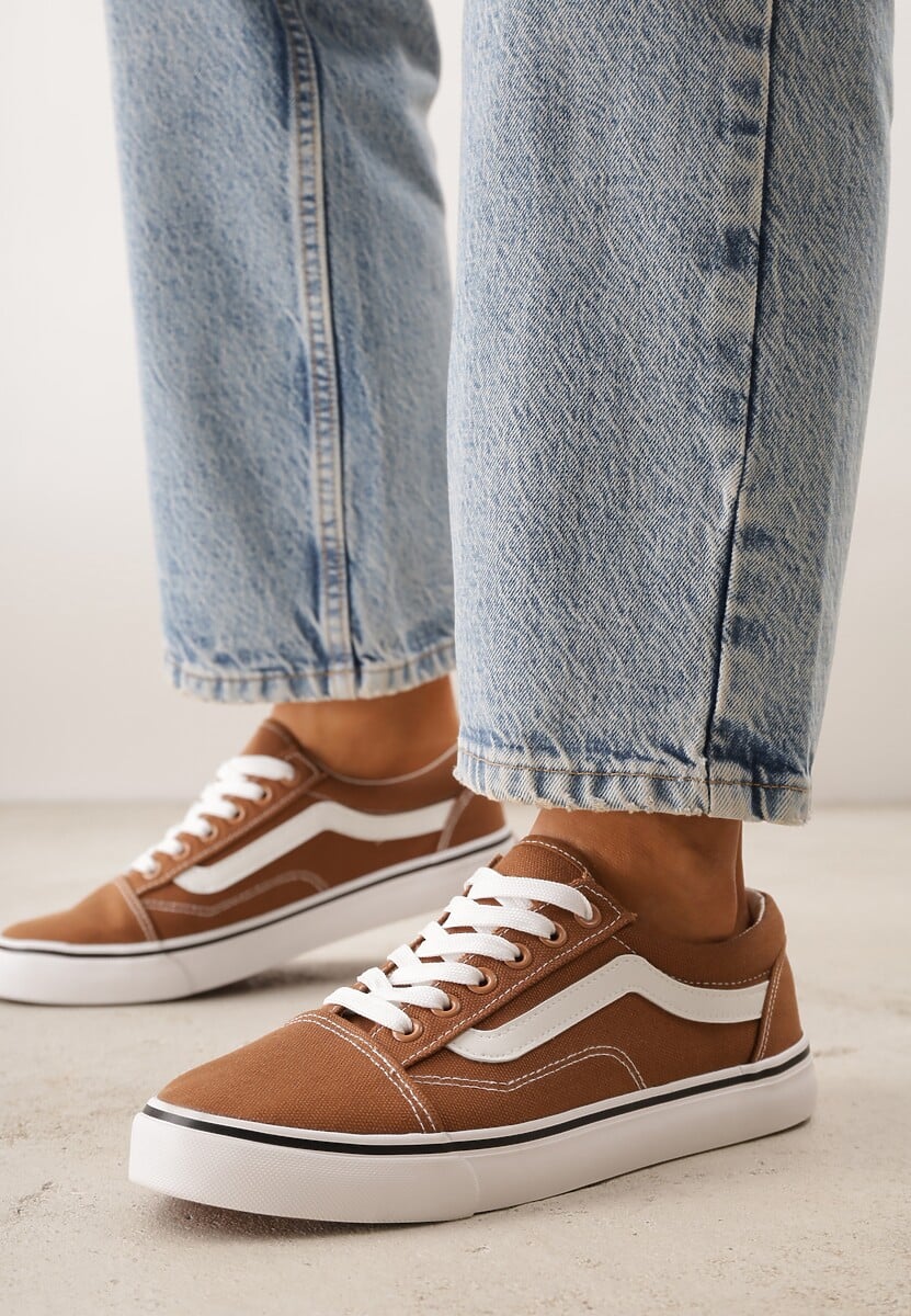 Brązowe Tenisówki Trampki z Niską Cholewką Ozdobione Geometrycznym Wzorem Wioressa 2