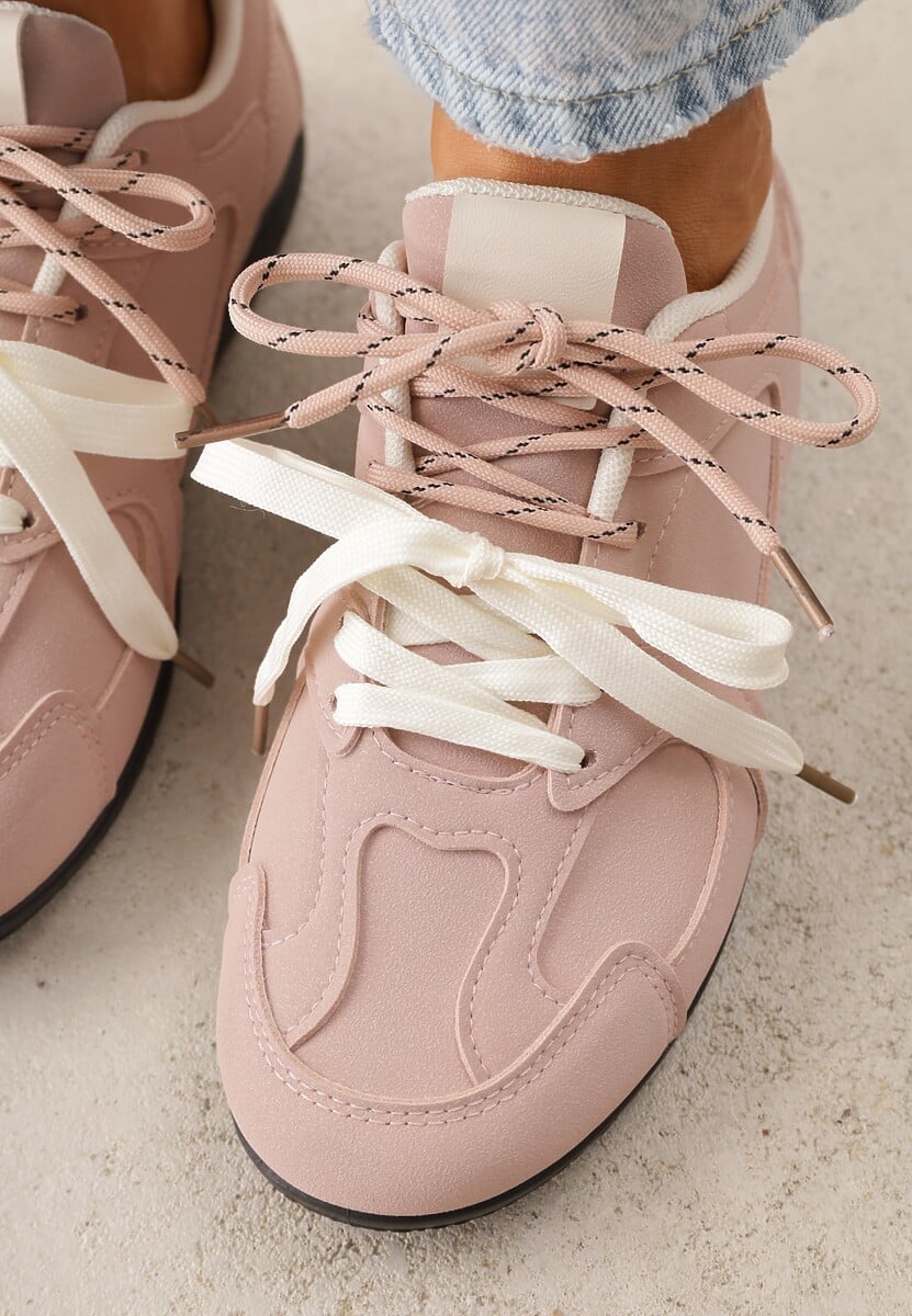 Różowe Sneakersy z Podwójnym Sznurowaniem i Geometrycznymi Wstawkami Adrearah 3