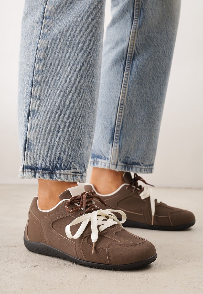 Brązowe Sneakersy z Podwójnym Sznurowaniem i Geometrycznymi Wstawkami Adrearah 2