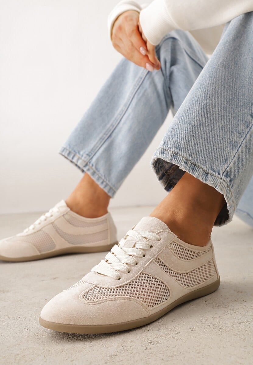 Beżowe Siateczkowe Sneakersy w Stylu Tenisówek Adranella 1
