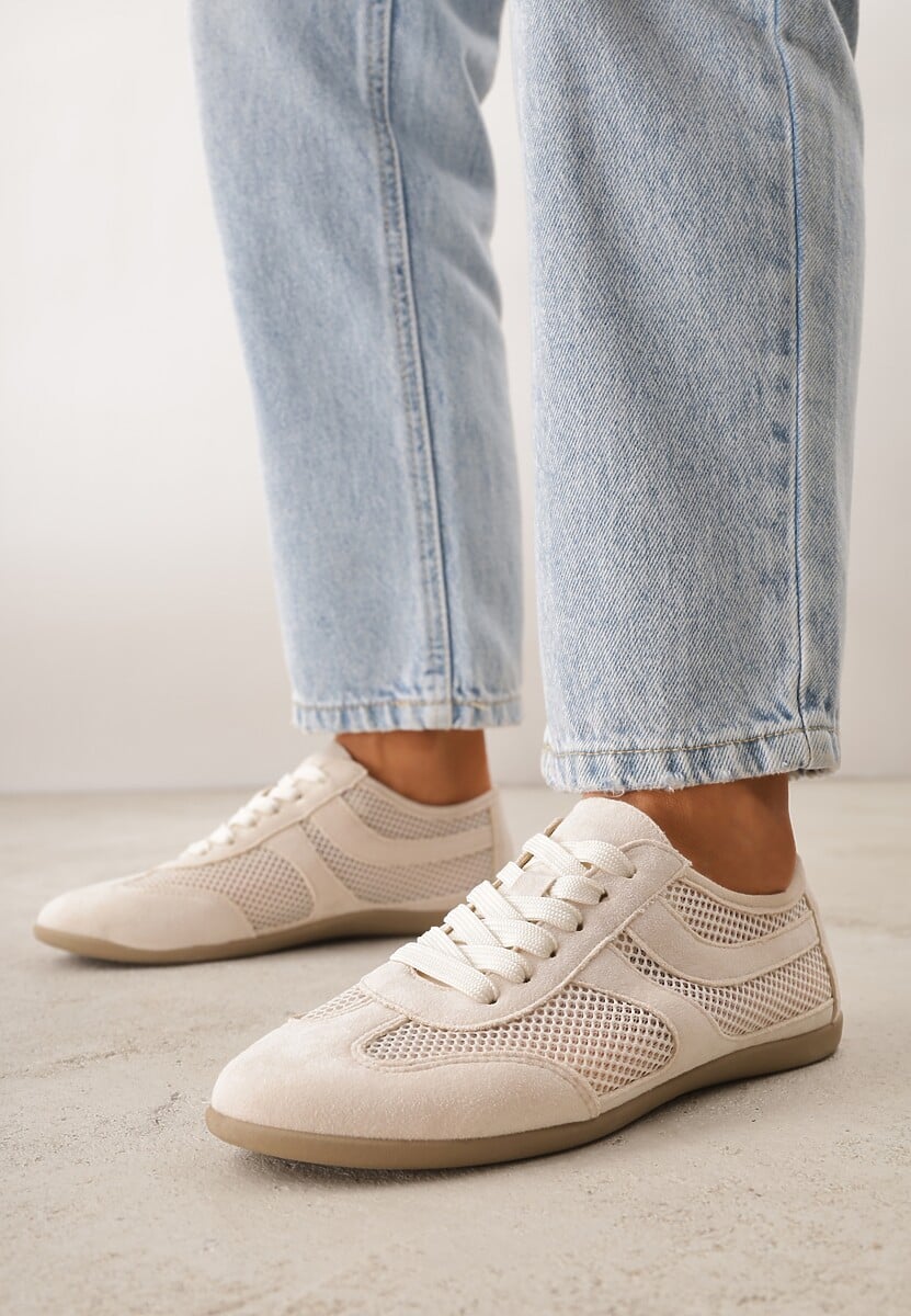 Beżowe Siateczkowe Sneakersy w Stylu Tenisówek Adranella 2