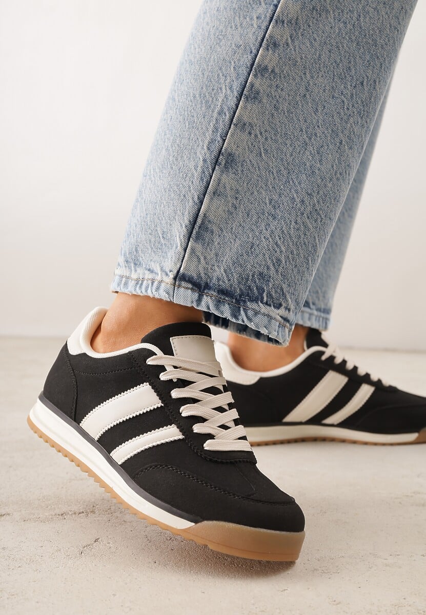 Czarne Sneakersy Ozdobione z Boku Paskami Ariene 1