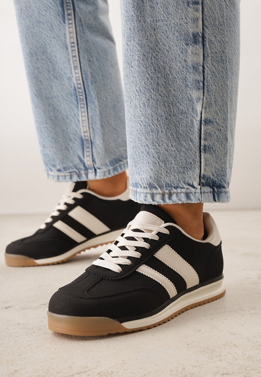 Czarne Sneakersy Ozdobione z Boku Paskami Ariene 2