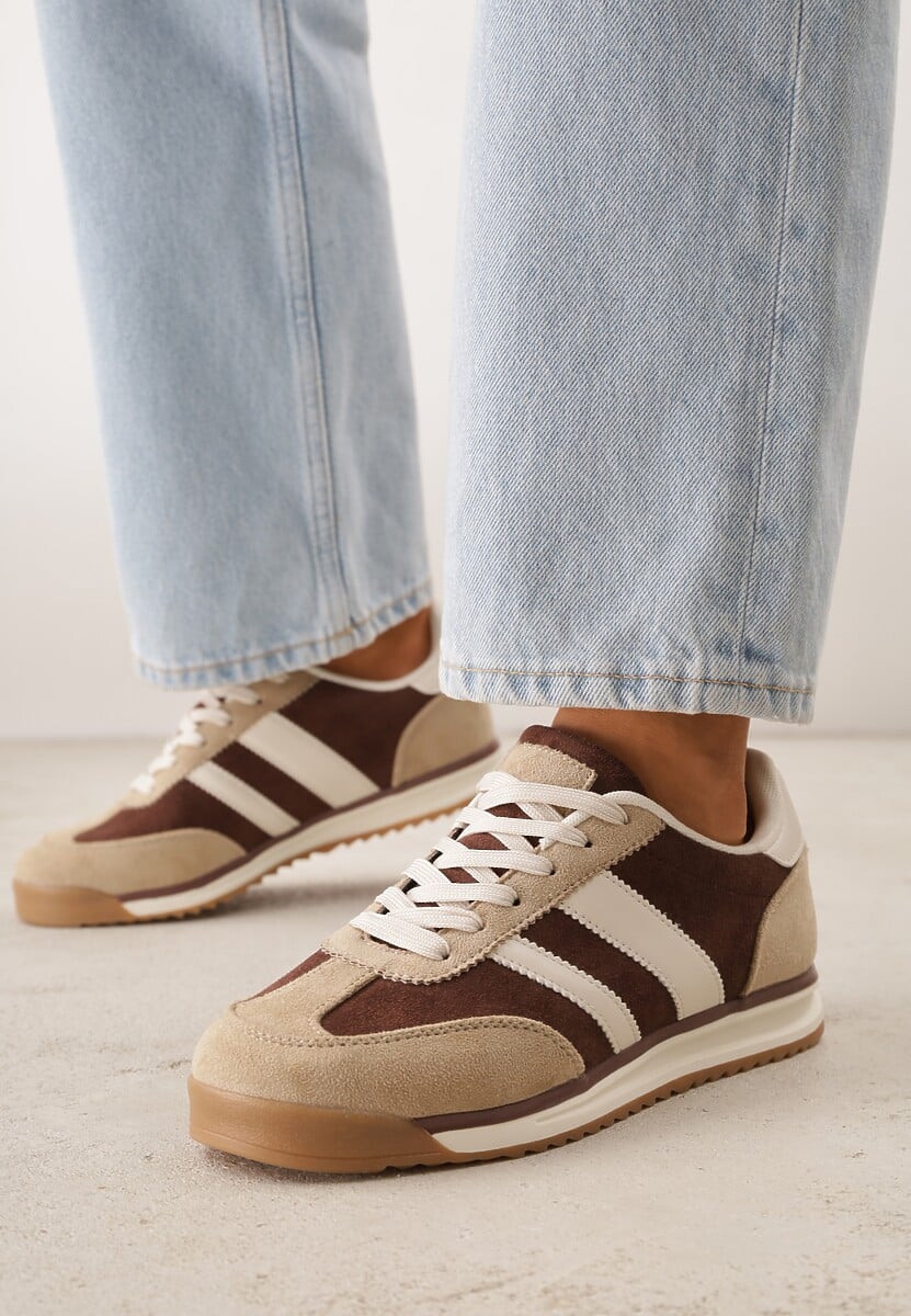 Brązowe Sneakersy Ozdobione z Boku Paskami Ariene 2