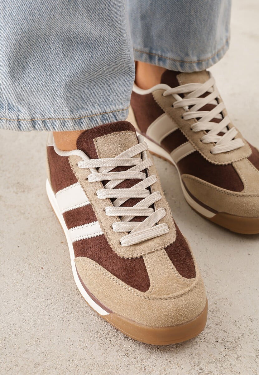 Brązowe Sneakersy Ozdobione z Boku Paskami Ariene 3