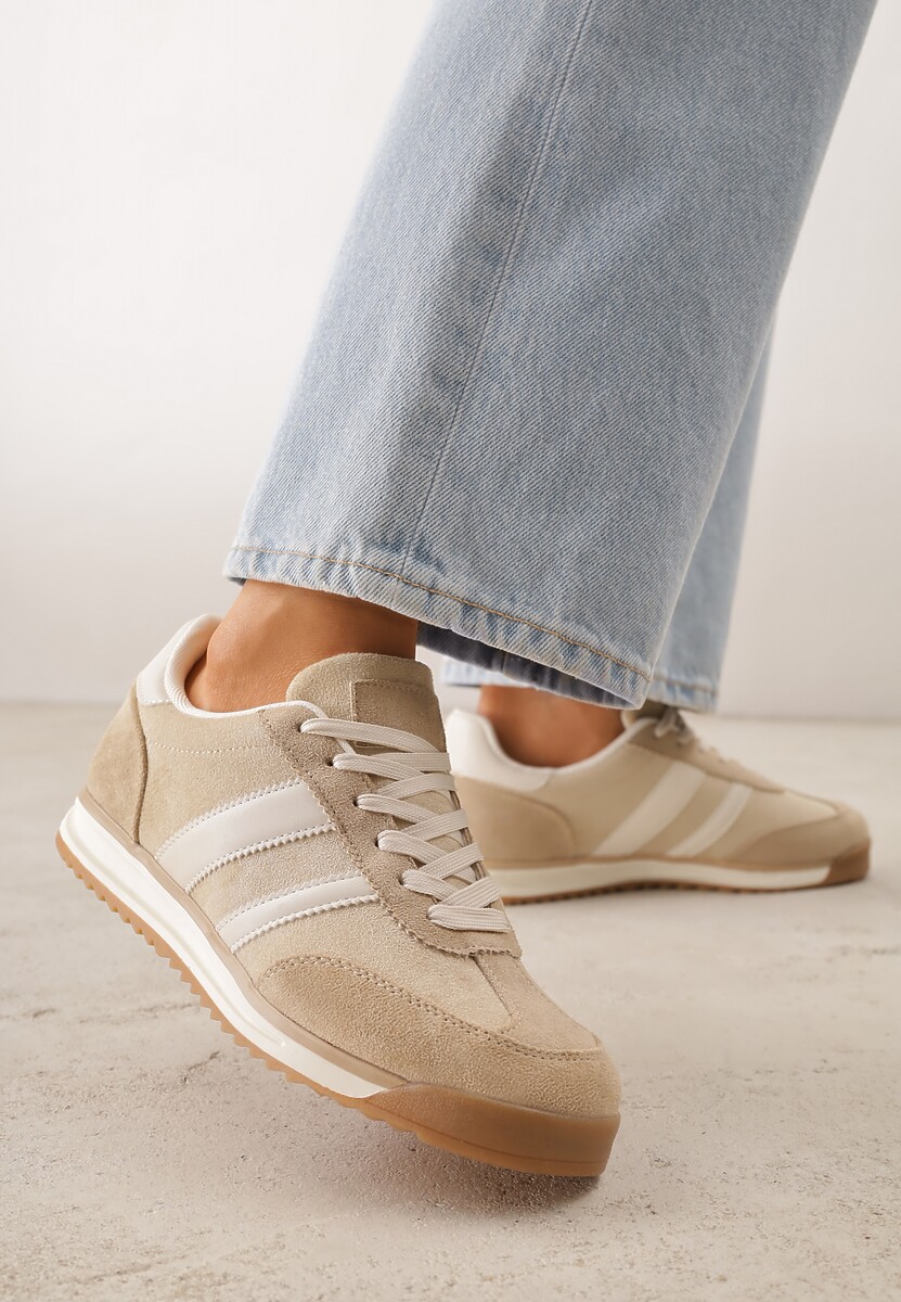 Beżowe Sneakersy Ozdobione z Boku Paskami Ariene 2
