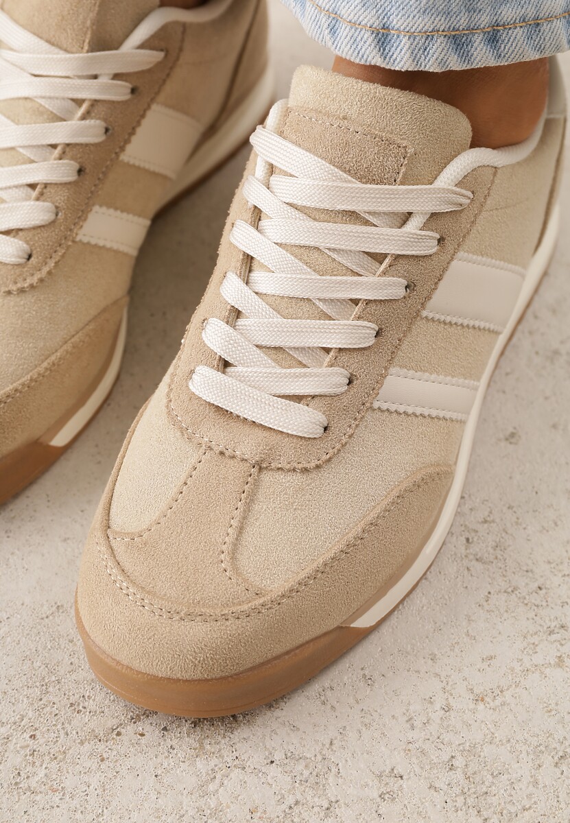 Beżowe Sneakersy Ozdobione z Boku Paskami Ariene 3