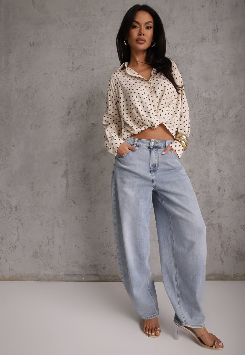 Beżowa Koszula w Groszki z Wiskozy Zdobiona Węzłem Aetherissa 2