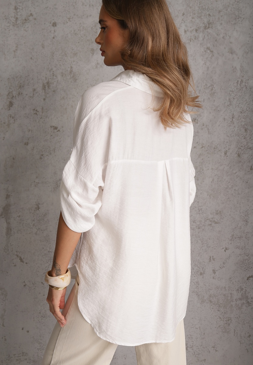 Biała Nietoperzowa Koszula z Wiskozy z Podpinanymi Rękawami i Haftem Adreaneh 3