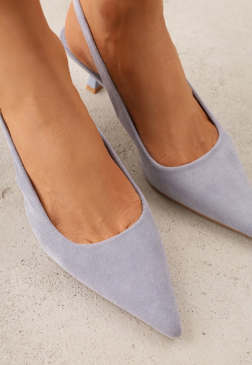 Niebieskie Czółenka Slingback na Kaczuszce z Imitacji Zamszu Mairiko 3