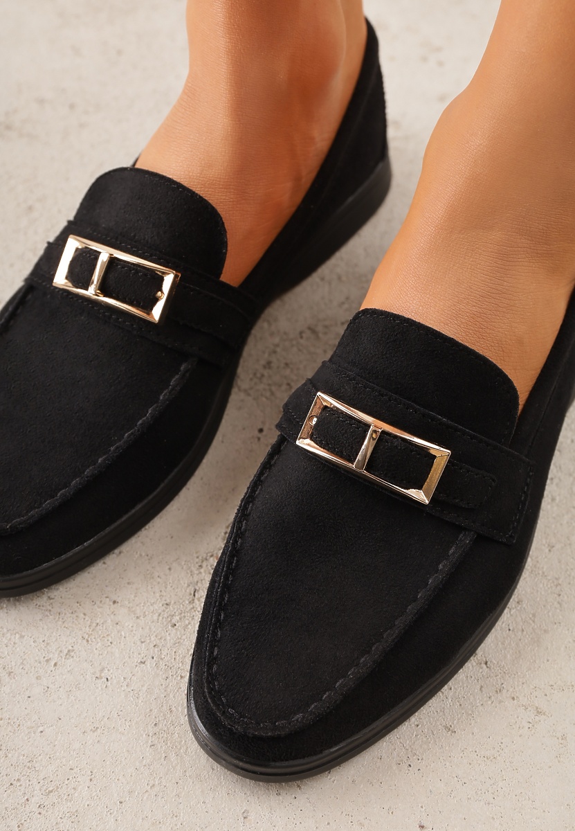 Czarne Mokasyny Ozdobione Metaliczną Klamrą Murielori 3