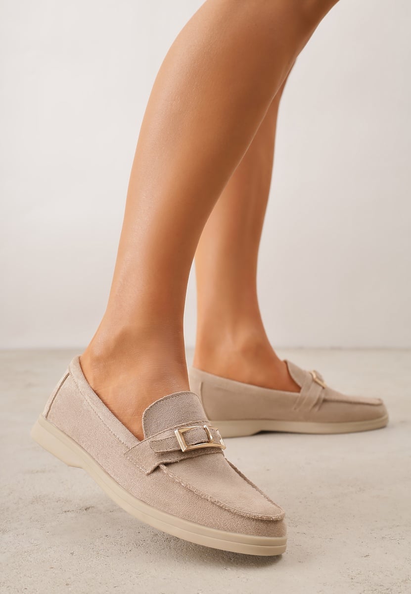 Ciemnobeżowe Mokasyny Ozdobione Metaliczną Klamrą Murielori 1