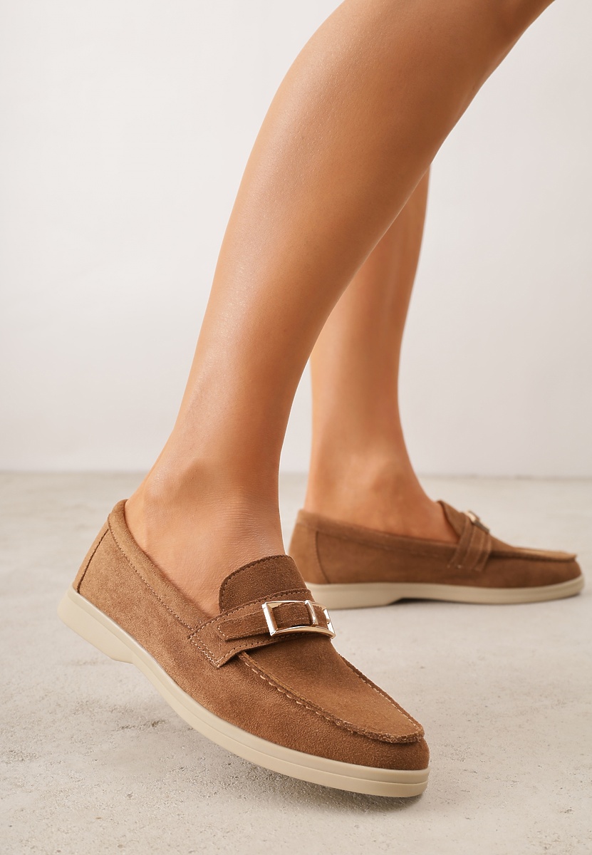 Jasnobrązowe Mokasyny Ozdobione Metaliczną Klamrą Murielori 2