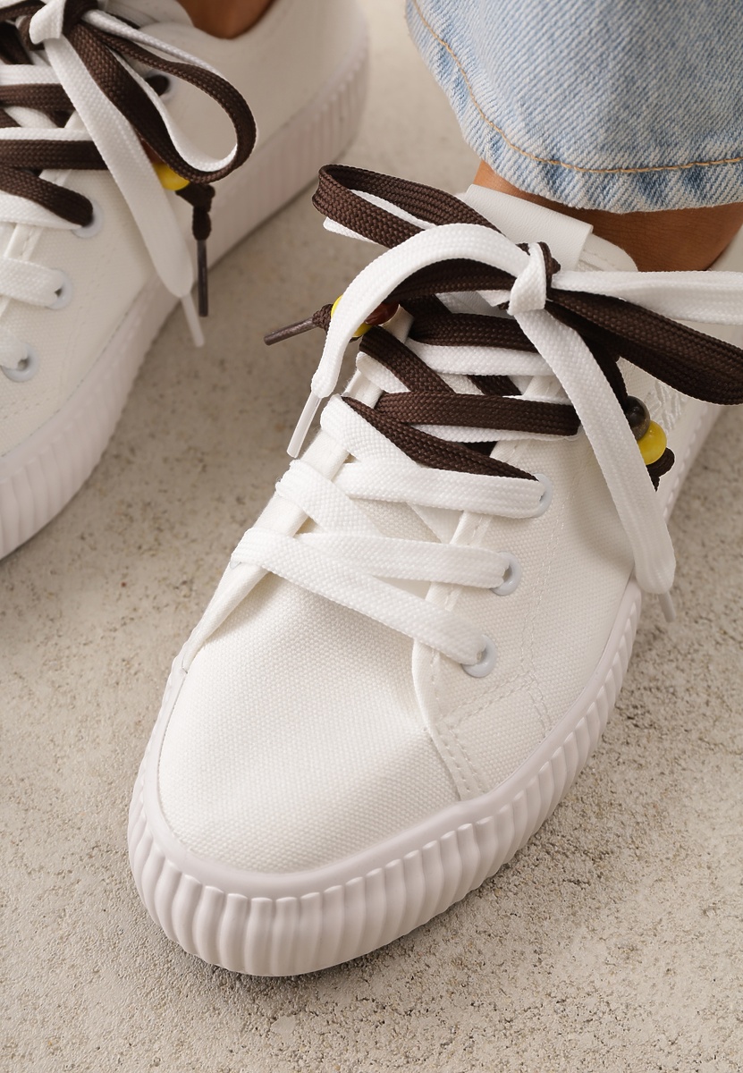 Białe Niskie Trampki z Podwójnymi Sznurówkami na Tłoczonej Platformie Astedella 3