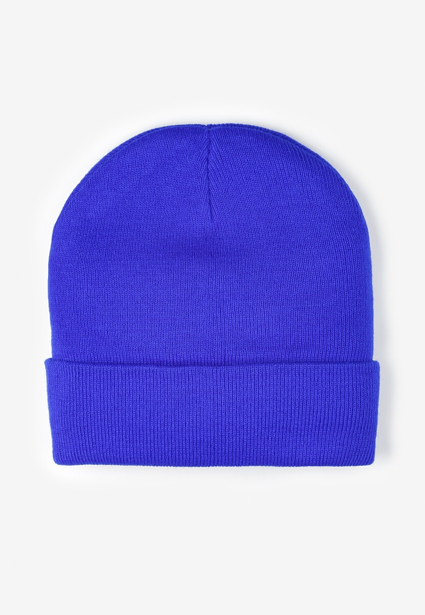 Niebieska Gładka Dzianinowa Czapka Beanie z Mankietem Divellia 1