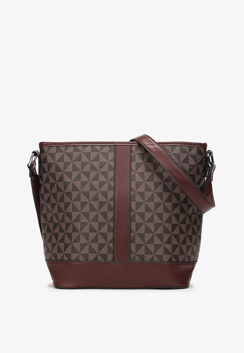 Brązowa Torebka Shopper Trapezowa w Ozdobny Wzór Liliena 1