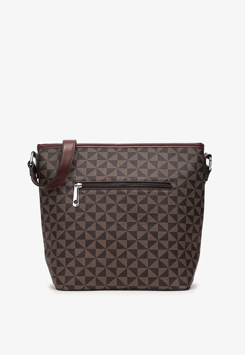 Brązowa Torebka Shopper Trapezowa w Ozdobny Wzór Liliena 2