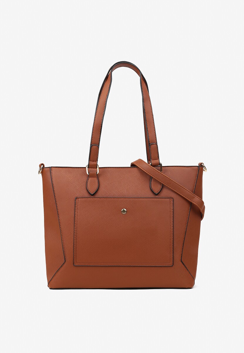 Brązowa Torebka Shopper z Ekoskóry z Naszytymi Kieszonkami Fiorata 1