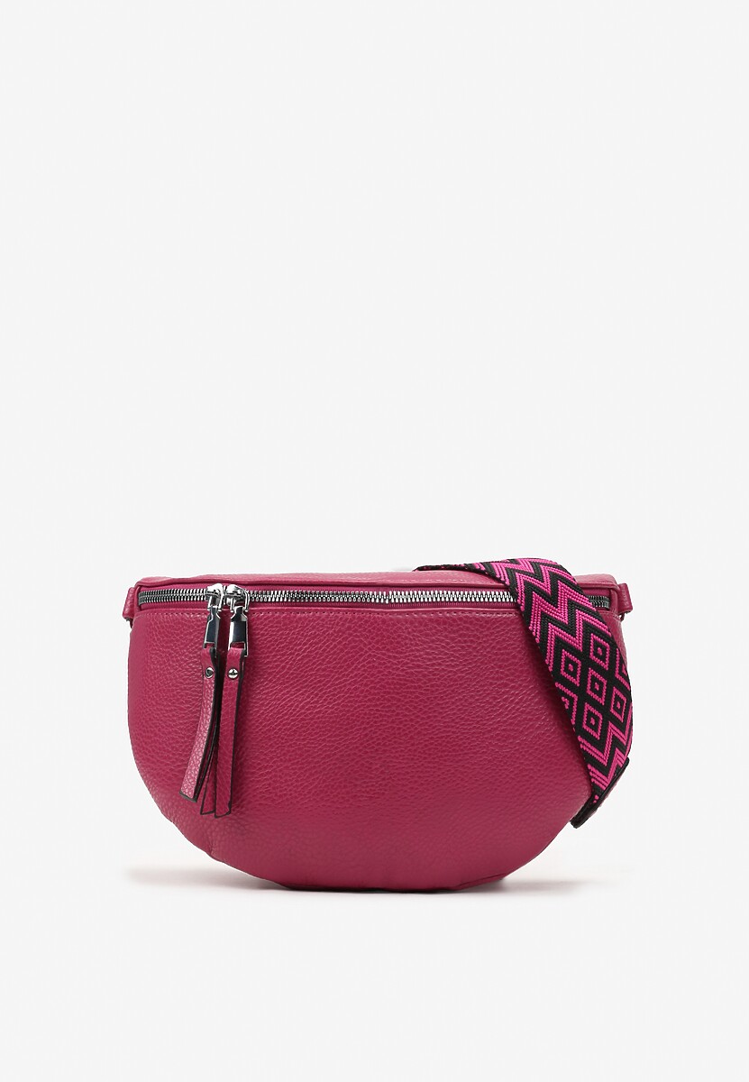 Fuksjowa Torebka Crossbody z Gładkiej Ekoskóry z Frędzlami i Paskiem Stellia 1