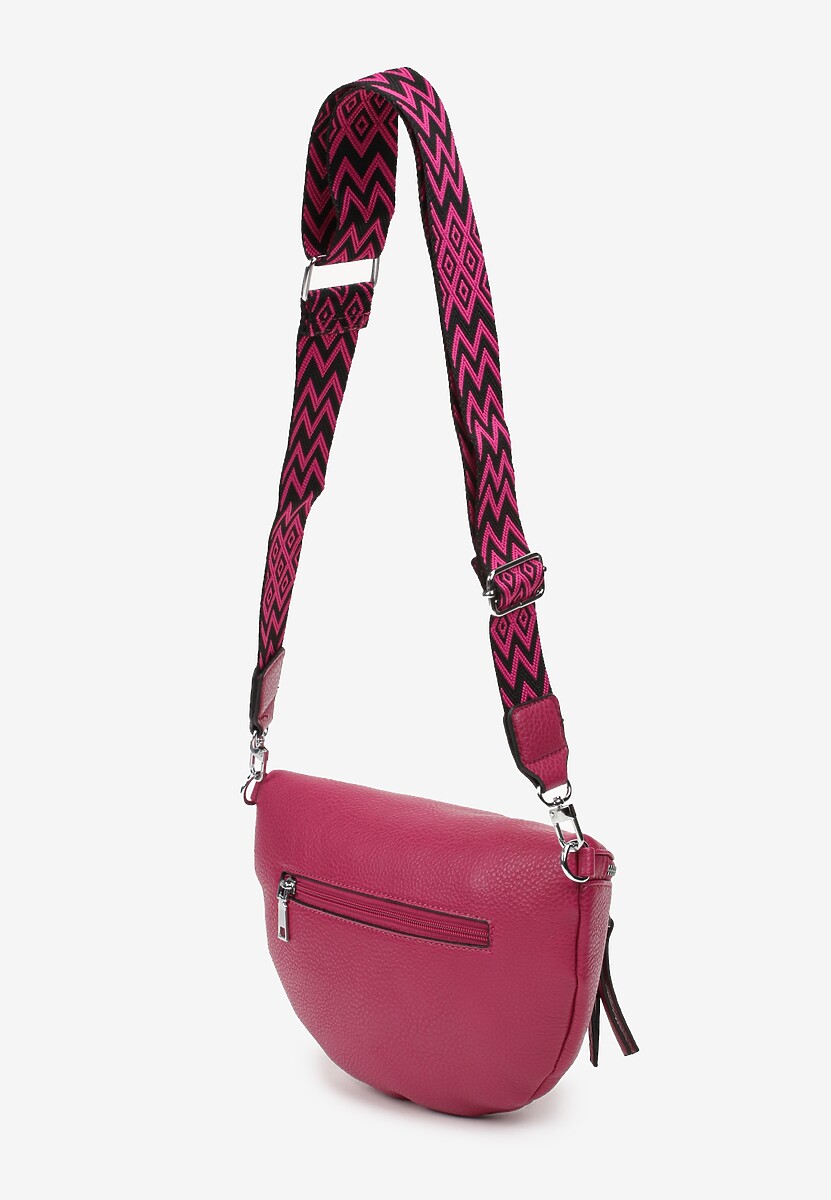 Fuksjowa Torebka Crossbody z Gładkiej Ekoskóry z Frędzlami i Paskiem Stellia 2