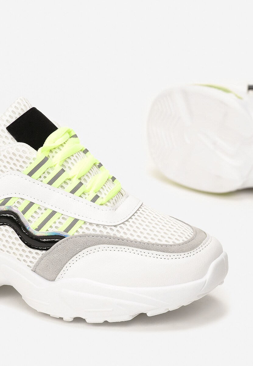 Biało-Limonkowe Sneakersy Glossiness