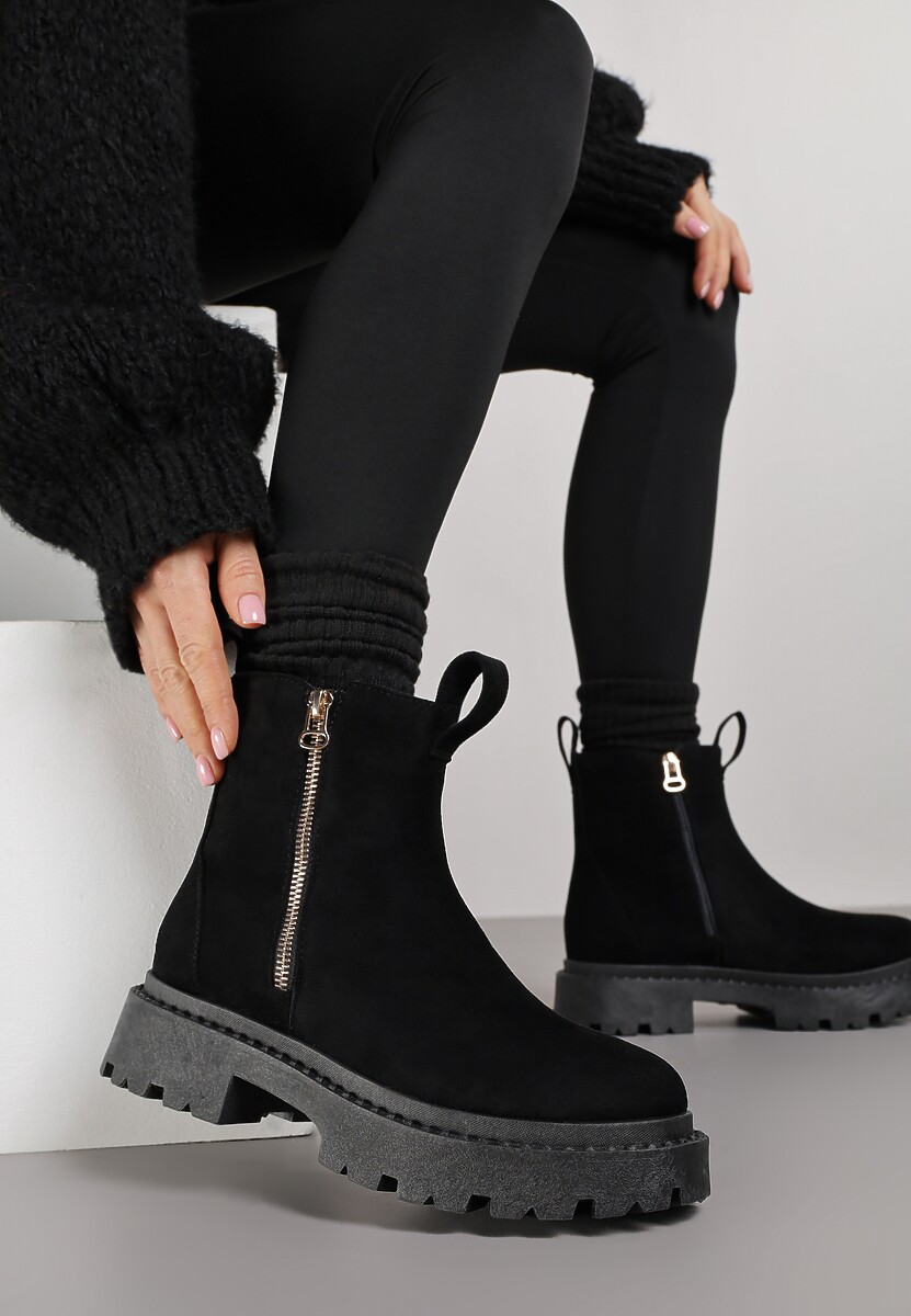 Botine Negre cu Bandă Decorativă Imprimată Dudrey 3
