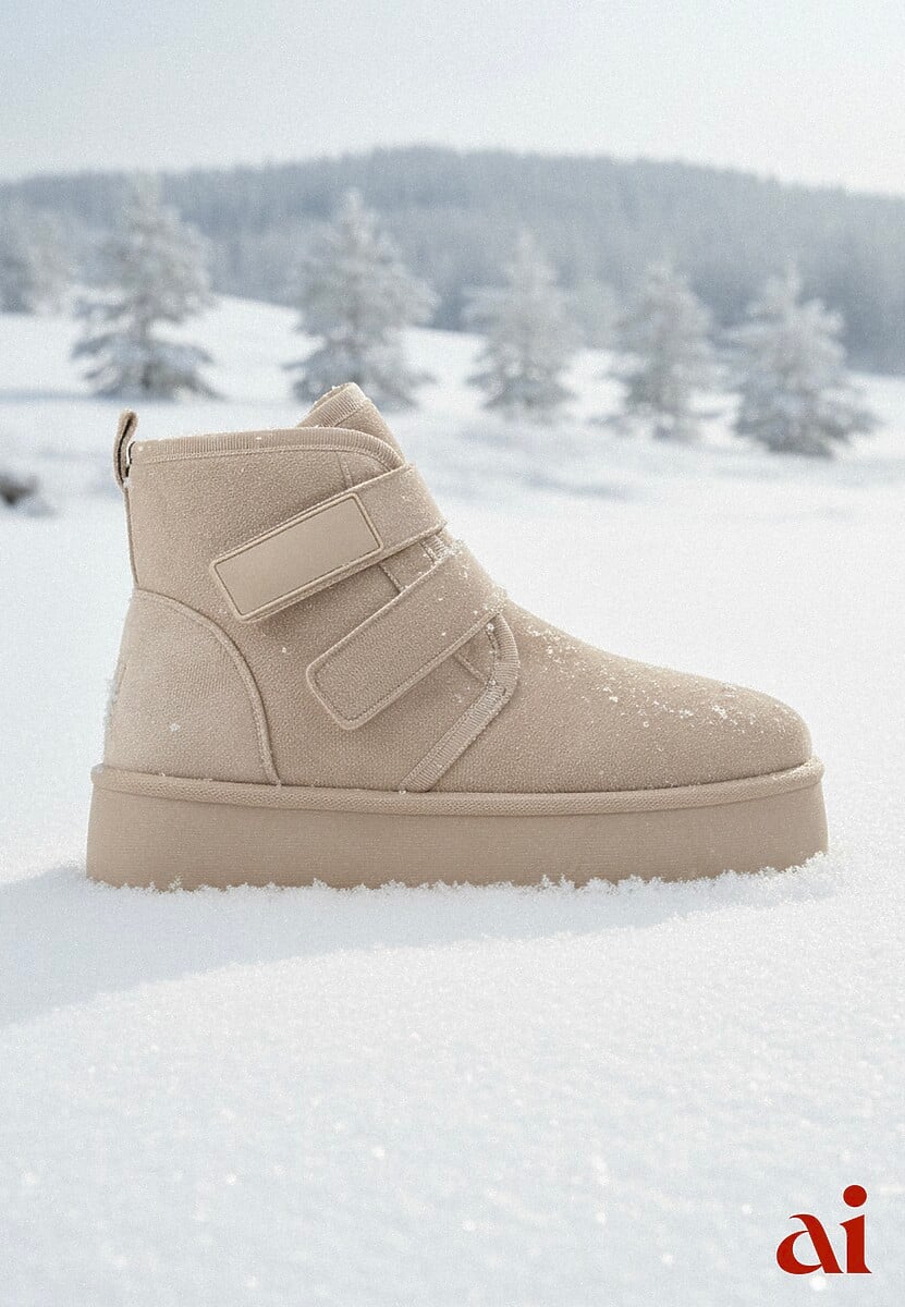 Beżowe Śniegowce na Platformie z Zapięciem na Rzep Tarimelle 1