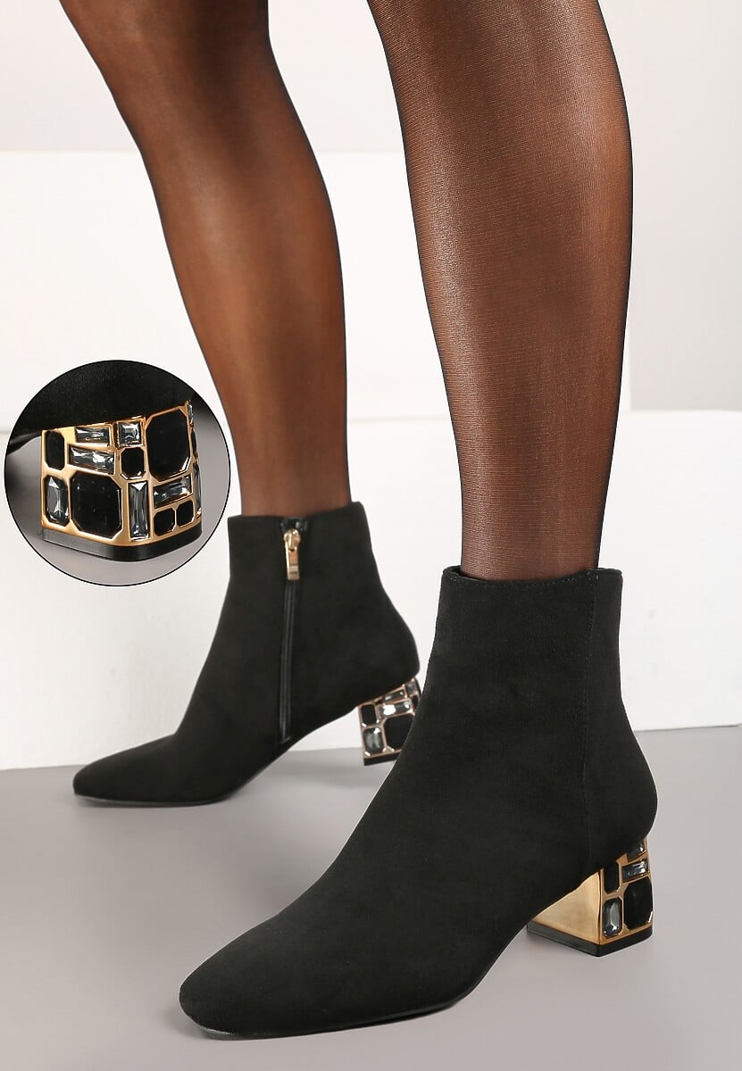 Czarne Botki Vices z Kryształkami na Obcasie Vortisha 1