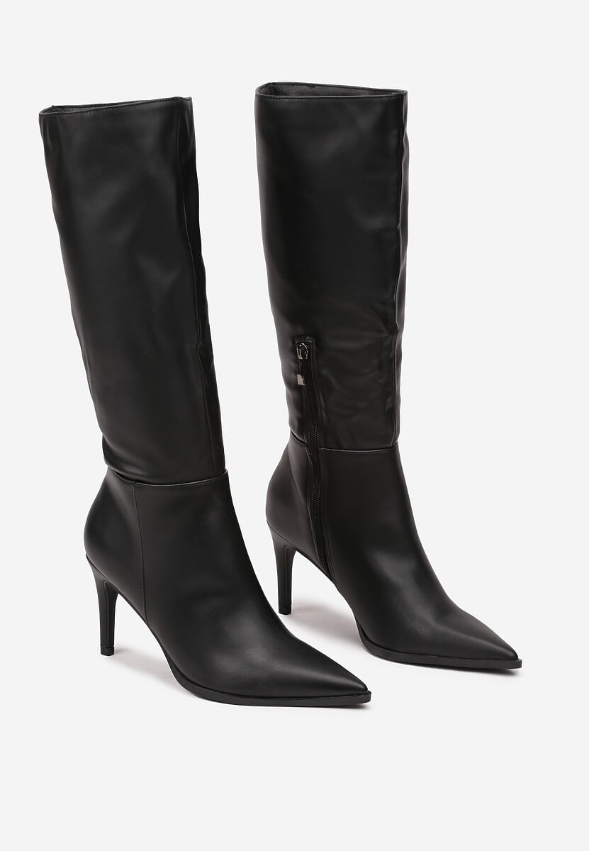 Czarne Ocieplane Kozaki Vices na Szpilce w Klasycznym Stylu