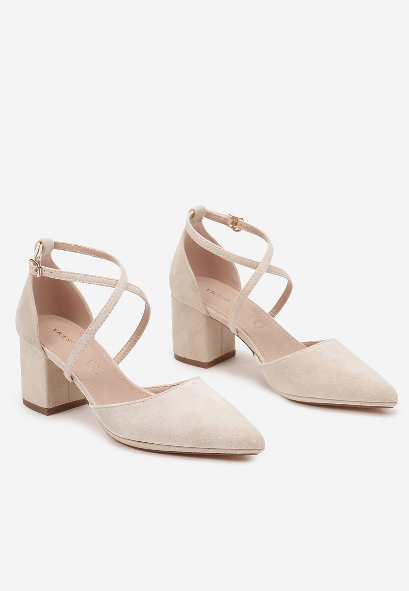 Beżowe Czółenka Vices na Słupku z Wkładką ze Skóry Beżowe Czółenka Vices na Słupku z Wkładką ze Skóry